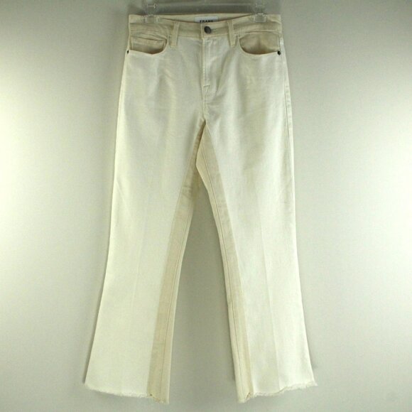 Frame Le Crop Mid Rise Mini Boot Cut Two Tone Ivory Beige Denim Jeans 27 NWT - Picture 2 of 8